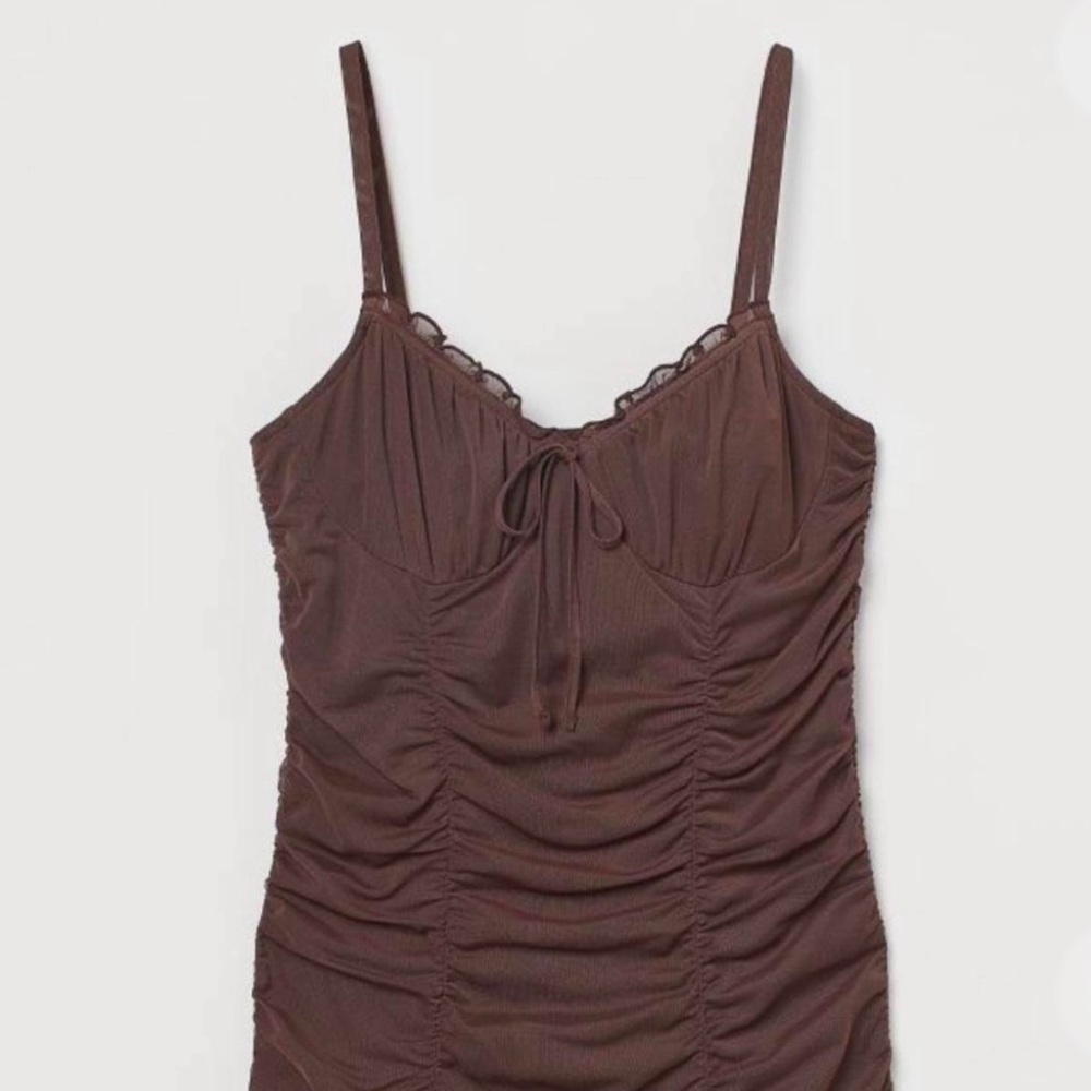 brown bodycon mesh mini dress from h&m